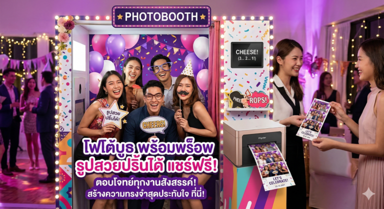 Read more about the article โฟโต้บูธ พร้อมพร็อพ รูปสวยปริ้นได้ แชร์ฟรี ตอบโจทย์ทุกงานสังสรรค์